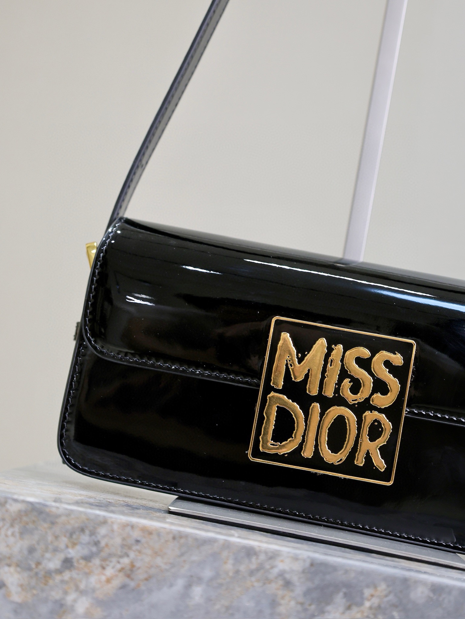 Miss Dior Flap Bag Black Patent Calfskin